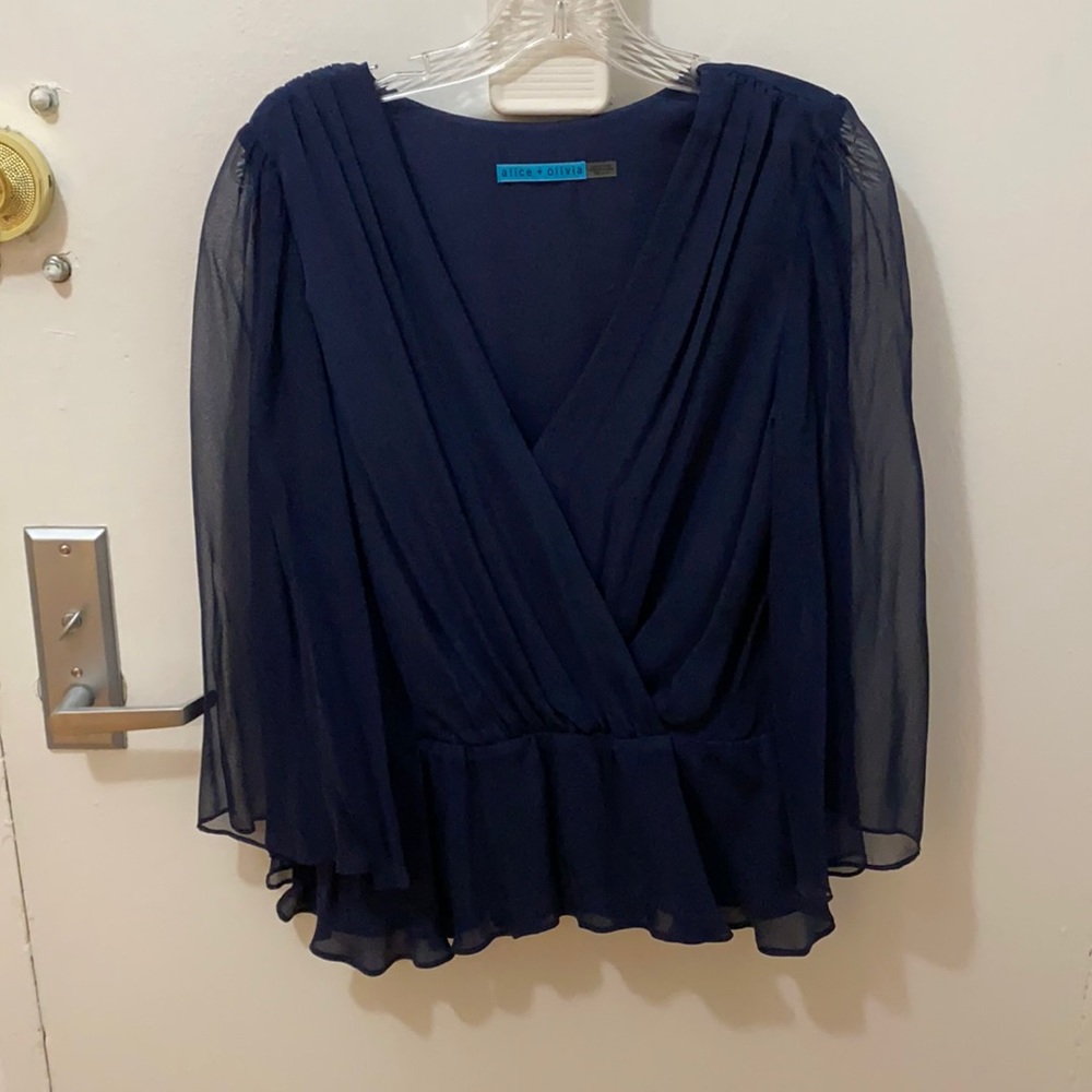 Silk navy flowy blouse